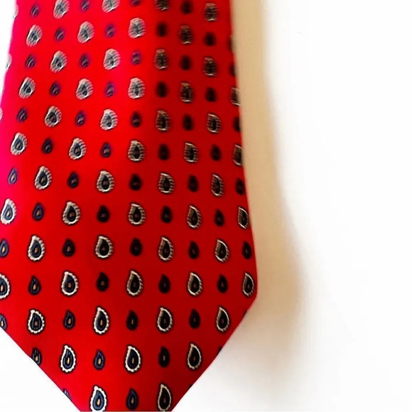 Yves‎ Saint Laurent YSL Red Silk Tie Micro Paisley Print Designer Luxe On Trend - Picture 5 of 6